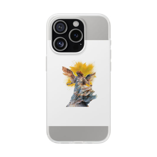 Angel Statue iPhone Flexi Case — Watercolor Angel Phone Case with Golden Halo