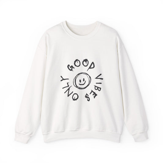 Crewneck Sweatshirt — 'Good Vibes Only' Smiley Graphic
