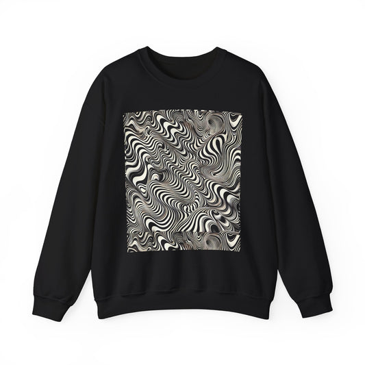 Crewneck Sweatshirt with Black & White Optical Wave Art