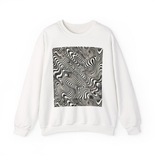 Crewneck Sweatshirt with Black & White Optical Wave Art