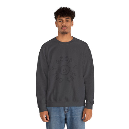 Crewneck Sweatshirt — 'Good Vibes Only' Smiley Graphic