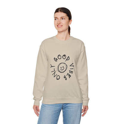Crewneck Sweatshirt — 'Good Vibes Only' Smiley Graphic