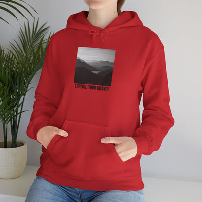 Explore Your Journey Hoodie — Minimal Mountain Photo Graphic Sweatshirt