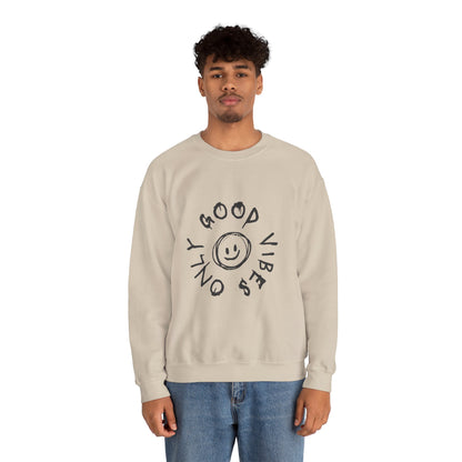 Crewneck Sweatshirt — 'Good Vibes Only' Smiley Graphic