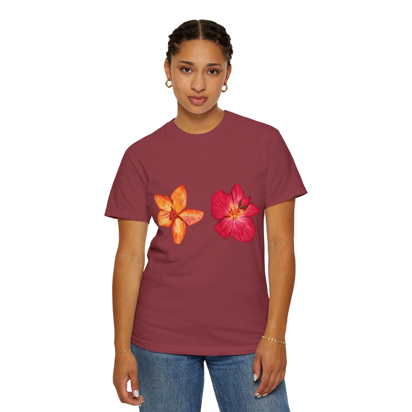 Floral Duo T-Shirt — Watercolor Hibiscus & Plumeria Tee