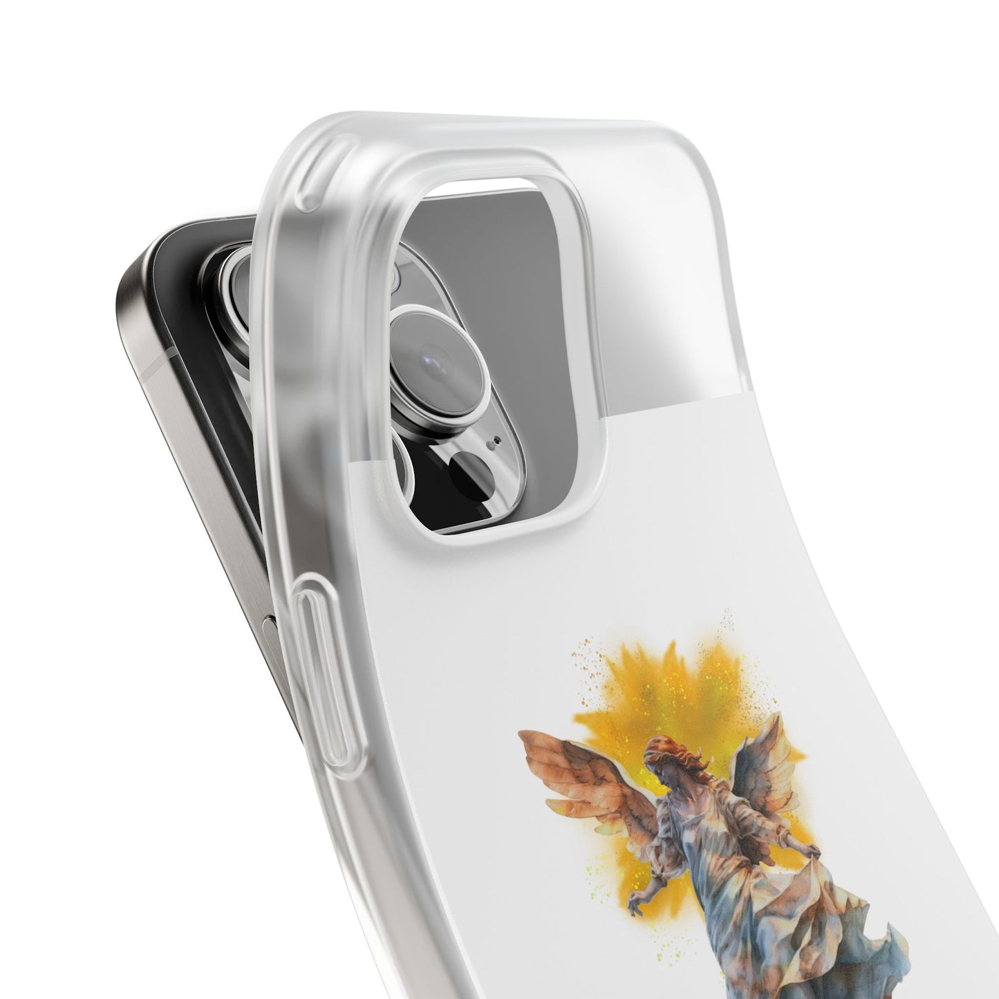 Angel Statue iPhone Flexi Case — Watercolor Angel Phone Case with Golden Halo