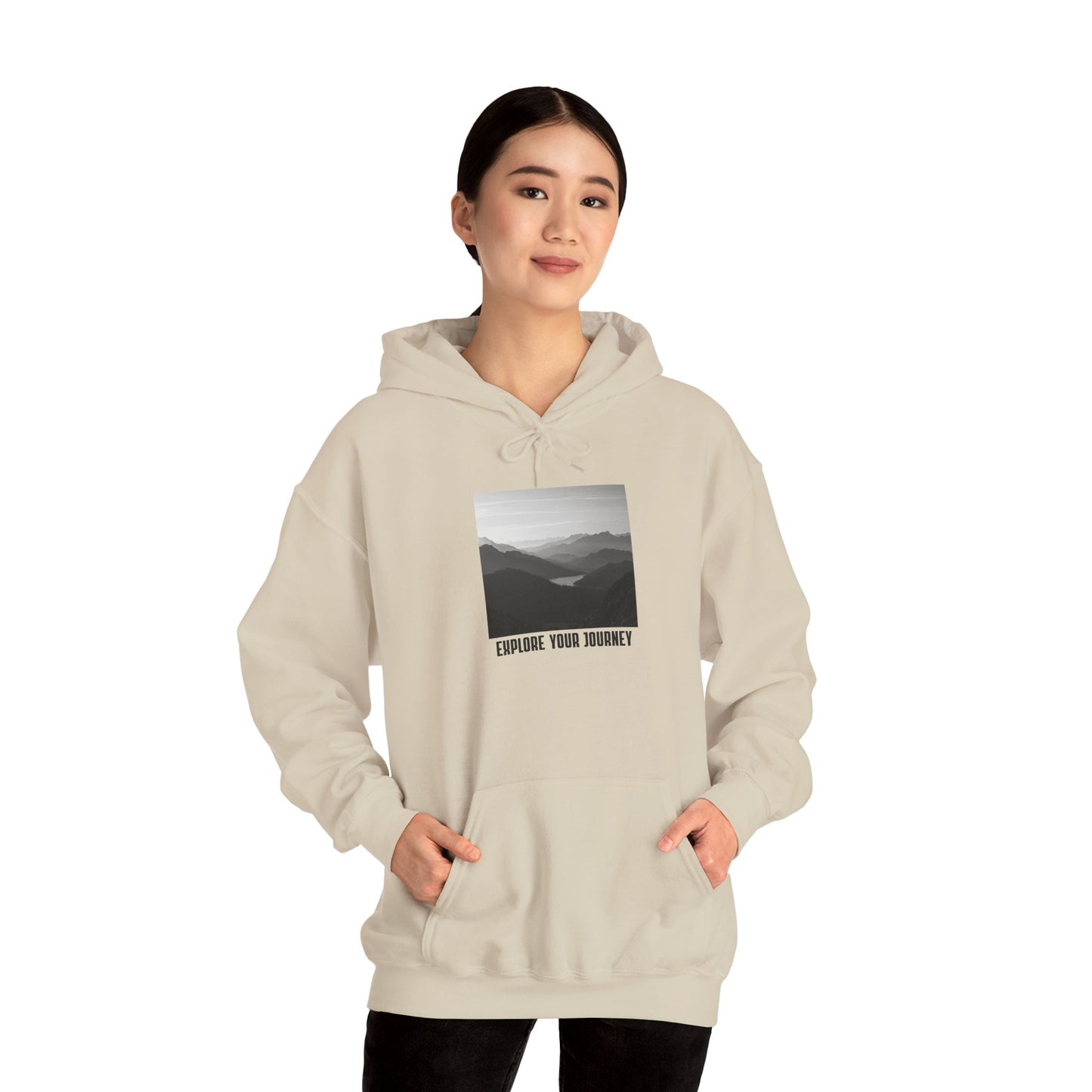 Explore Your Journey Hoodie — Minimal Mountain Photo Graphic Sweatshirt