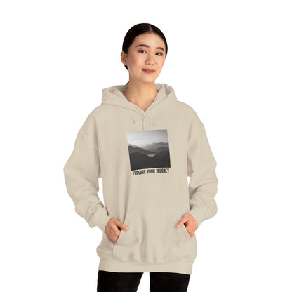 Explore Your Journey Hoodie — Minimal Mountain Photo Graphic Sweatshirt