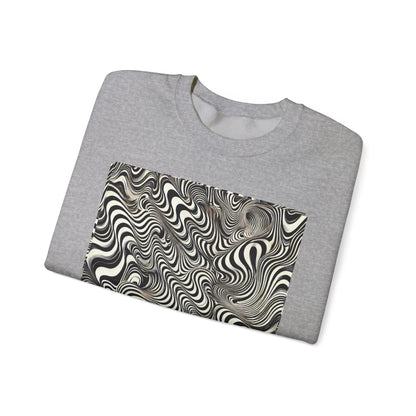 Crewneck Sweatshirt with Black & White Optical Wave Art