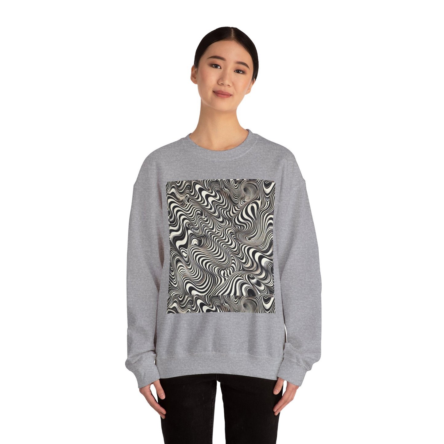Crewneck Sweatshirt with Black & White Optical Wave Art