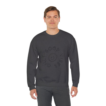 Crewneck Sweatshirt — 'Good Vibes Only' Smiley Graphic