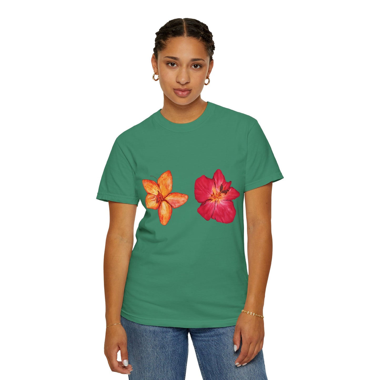 Floral Duo T-Shirt — Watercolor Hibiscus & Plumeria Tee