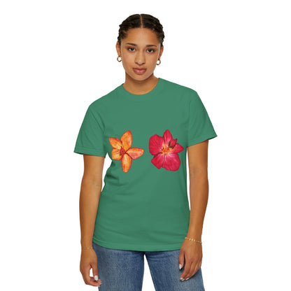 Floral Duo T-Shirt — Watercolor Hibiscus & Plumeria Tee