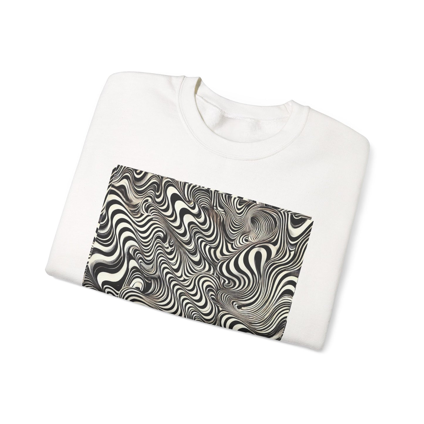 Crewneck Sweatshirt with Black & White Optical Wave Art