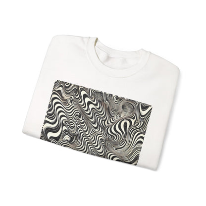 Crewneck Sweatshirt with Black & White Optical Wave Art