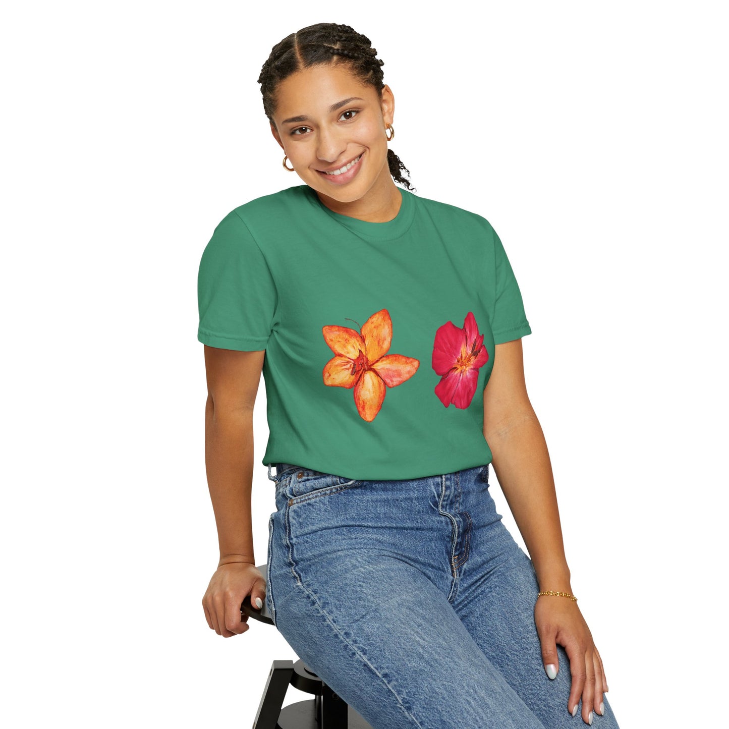 Floral Duo T-Shirt — Watercolor Hibiscus & Plumeria Tee