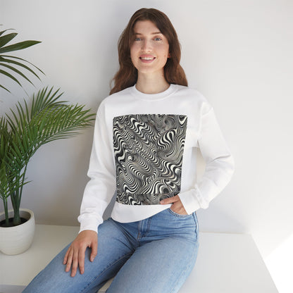 Crewneck Sweatshirt with Black & White Optical Wave Art