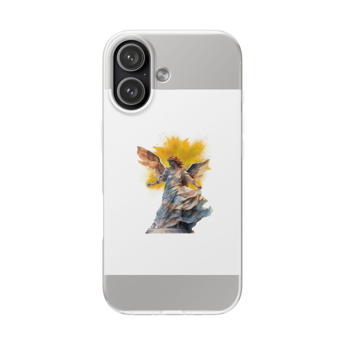Angel Statue iPhone Flexi Case — Watercolor Angel Phone Case with Golden Halo
