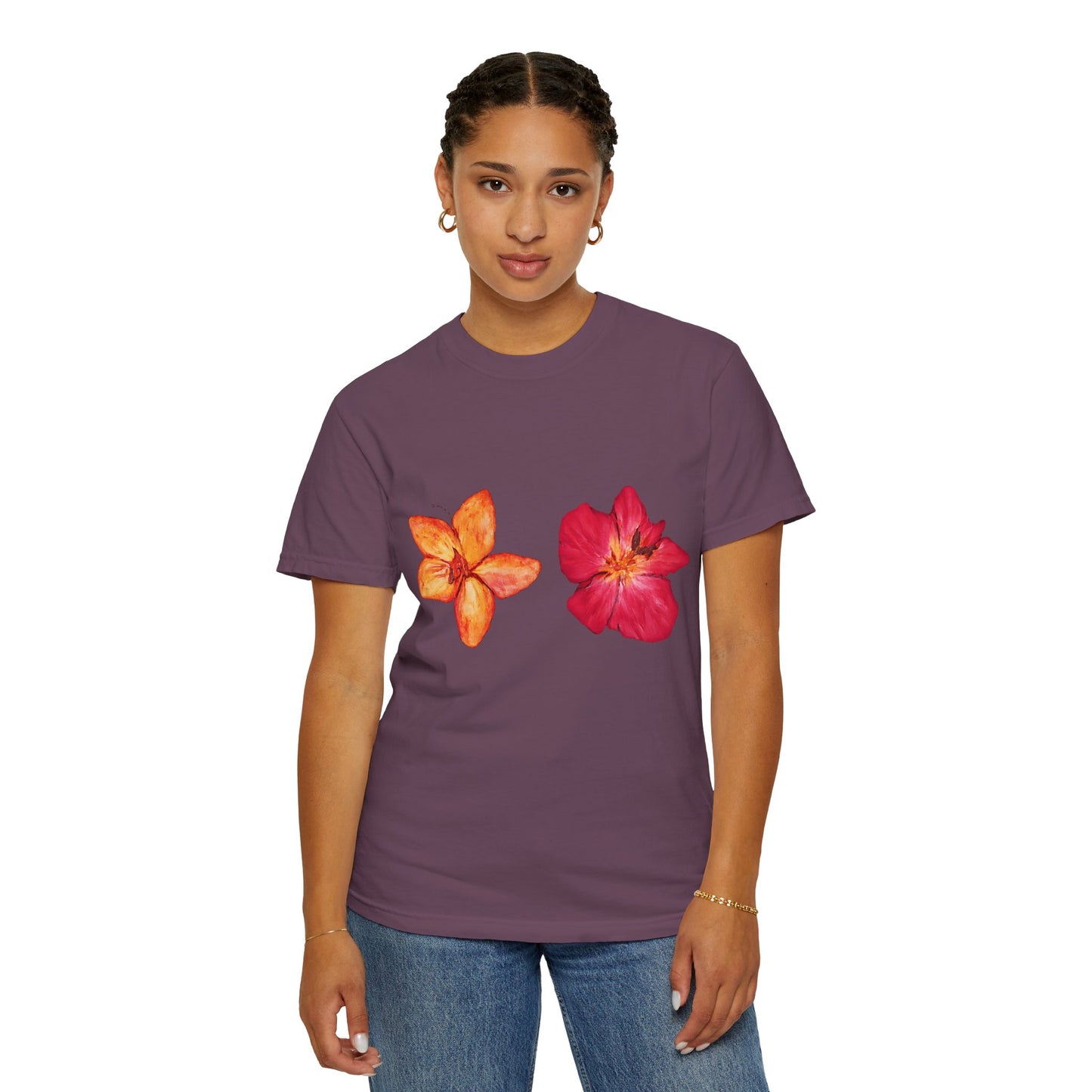 Floral Duo T-Shirt — Watercolor Hibiscus & Plumeria Tee