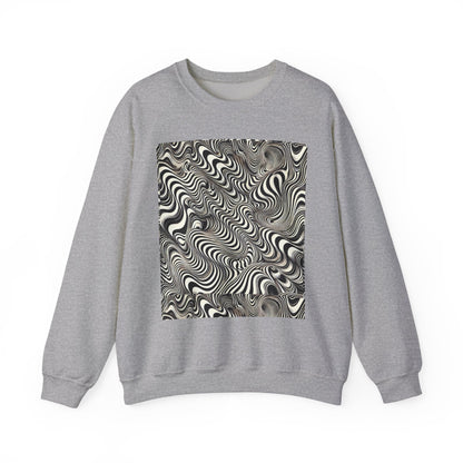 Crewneck Sweatshirt with Black & White Optical Wave Art