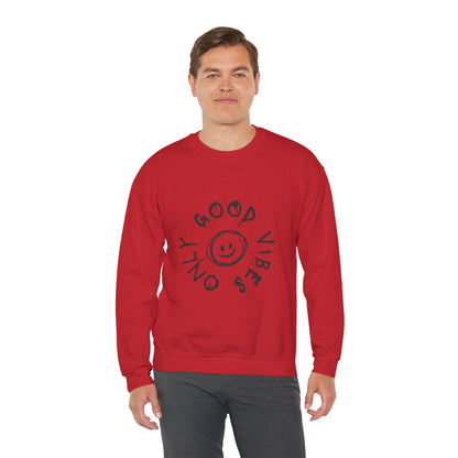 Crewneck Sweatshirt — 'Good Vibes Only' Smiley Graphic