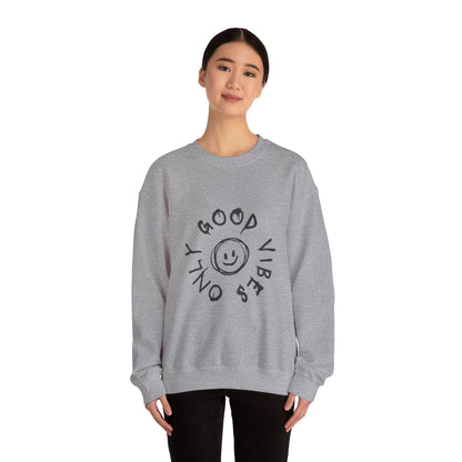 Crewneck Sweatshirt — 'Good Vibes Only' Smiley Graphic