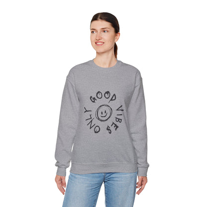 Crewneck Sweatshirt — 'Good Vibes Only' Smiley Graphic