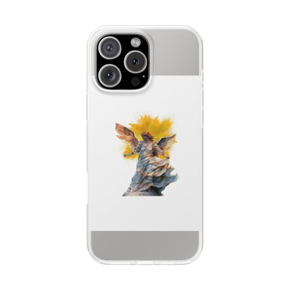 Angel Statue iPhone Flexi Case — Watercolor Angel Phone Case with Golden Halo