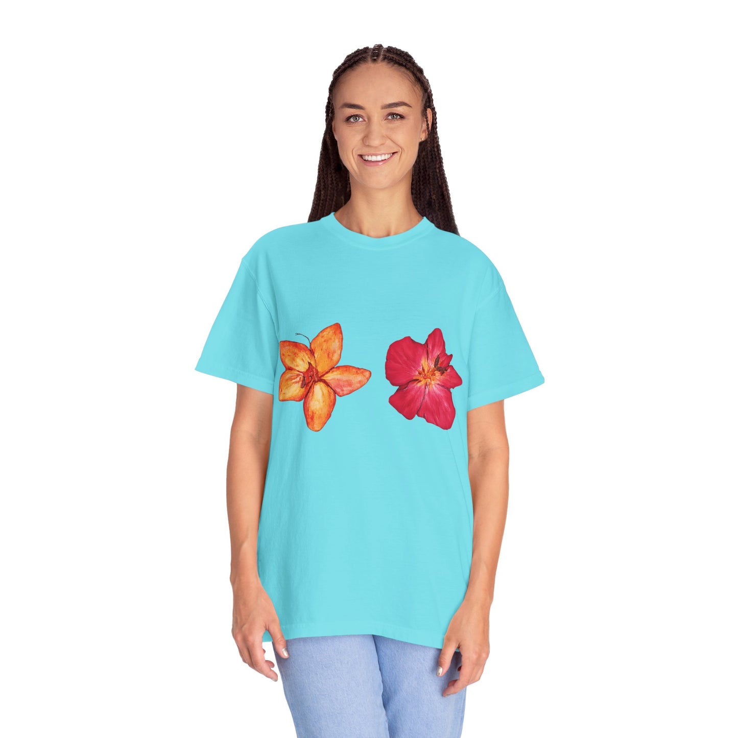 Floral Duo T-Shirt — Watercolor Hibiscus & Plumeria Tee