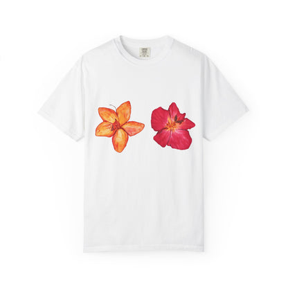 Floral Duo T-Shirt — Watercolor Hibiscus & Plumeria Tee