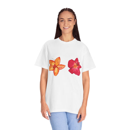 Floral Duo T-Shirt — Watercolor Hibiscus & Plumeria Tee