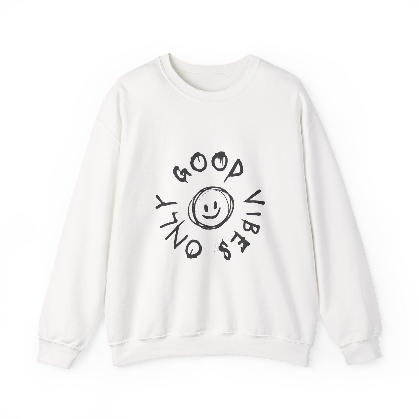 Crewneck Sweatshirt — 'Good Vibes Only' Smiley Graphic
