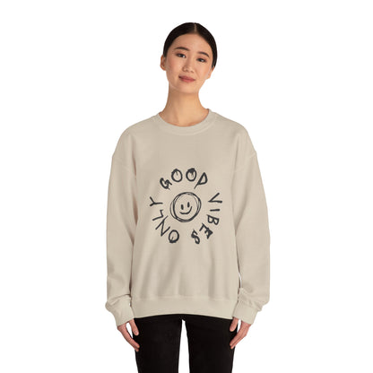 Crewneck Sweatshirt — 'Good Vibes Only' Smiley Graphic