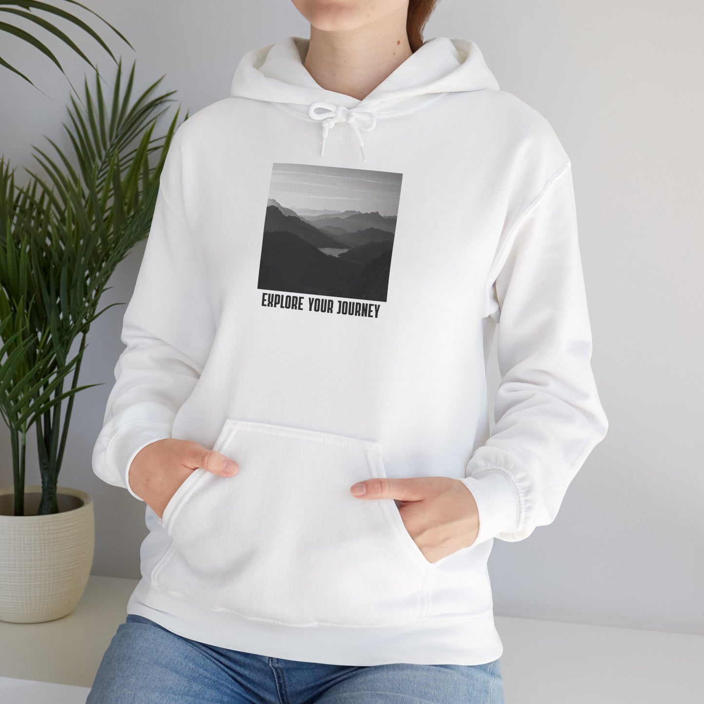 Explore Your Journey Hoodie — Minimal Mountain Photo Graphic Sweatshirt