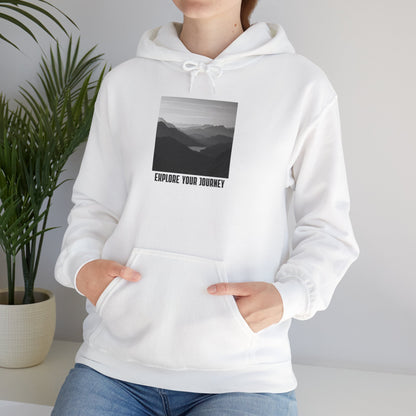 Explore Your Journey Hoodie — Minimal Mountain Photo Graphic Sweatshirt