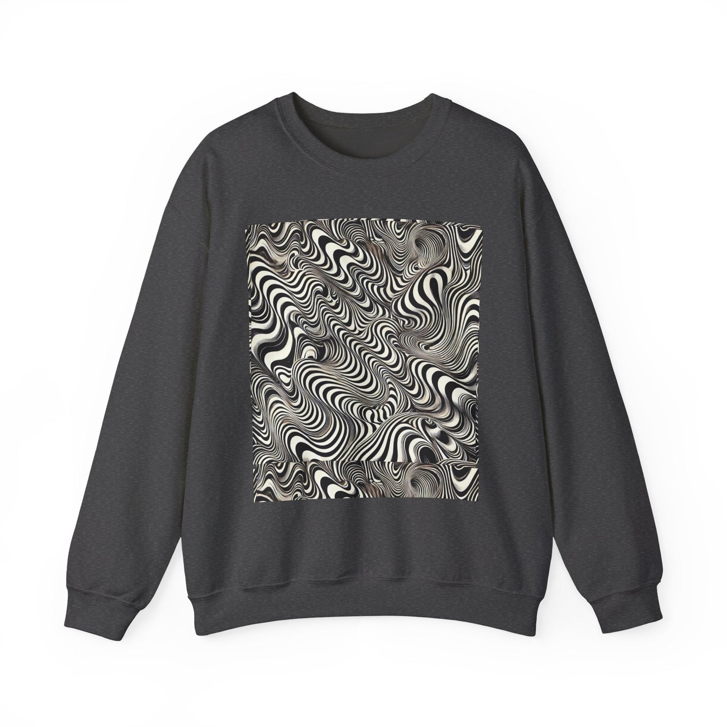 Crewneck Sweatshirt with Black & White Optical Wave Art