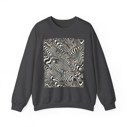 Crewneck Sweatshirt with Black & White Optical Wave Art