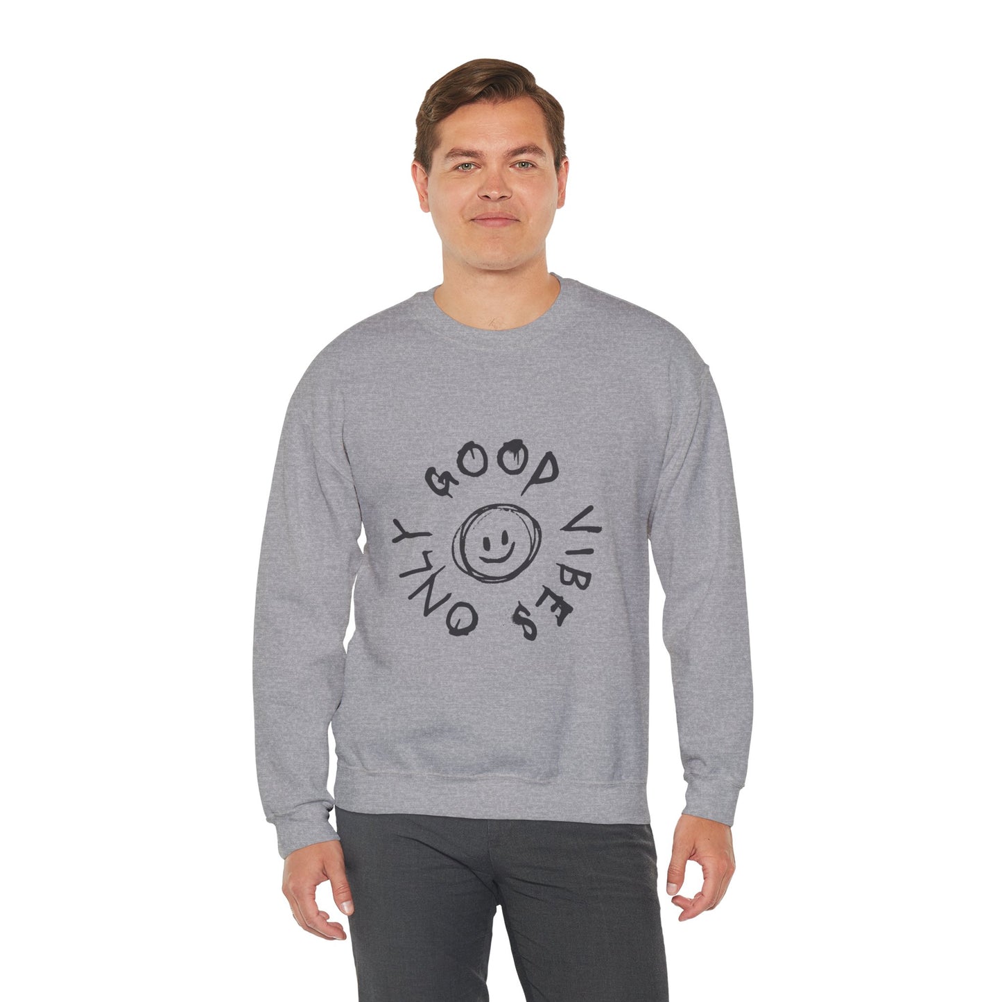 Crewneck Sweatshirt — 'Good Vibes Only' Smiley Graphic