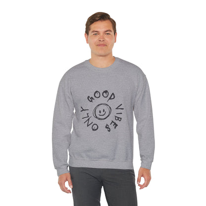 Crewneck Sweatshirt — 'Good Vibes Only' Smiley Graphic