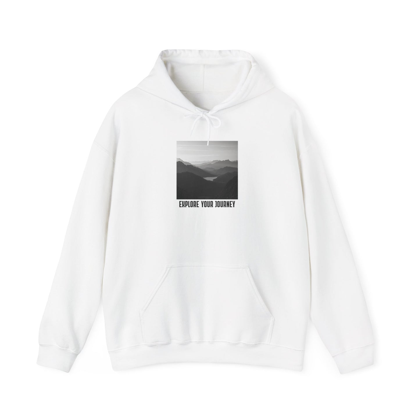 Explore Your Journey Hoodie — Minimal Mountain Photo Graphic Sweatshirt