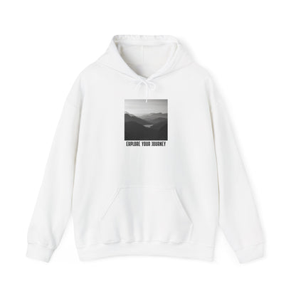 Explore Your Journey Hoodie — Minimal Mountain Photo Graphic Sweatshirt