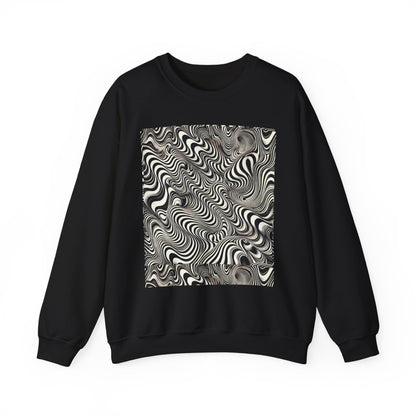 Crewneck Sweatshirt with Black & White Optical Wave Art