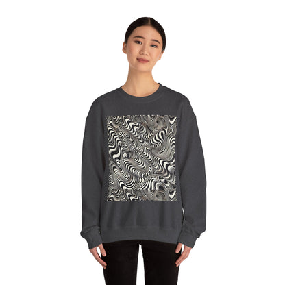 Crewneck Sweatshirt with Black & White Optical Wave Art