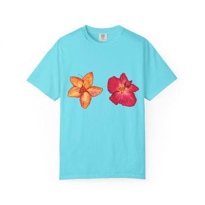 Floral Duo T-Shirt — Watercolor Hibiscus & Plumeria Tee