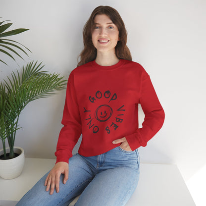 Crewneck Sweatshirt — 'Good Vibes Only' Smiley Graphic