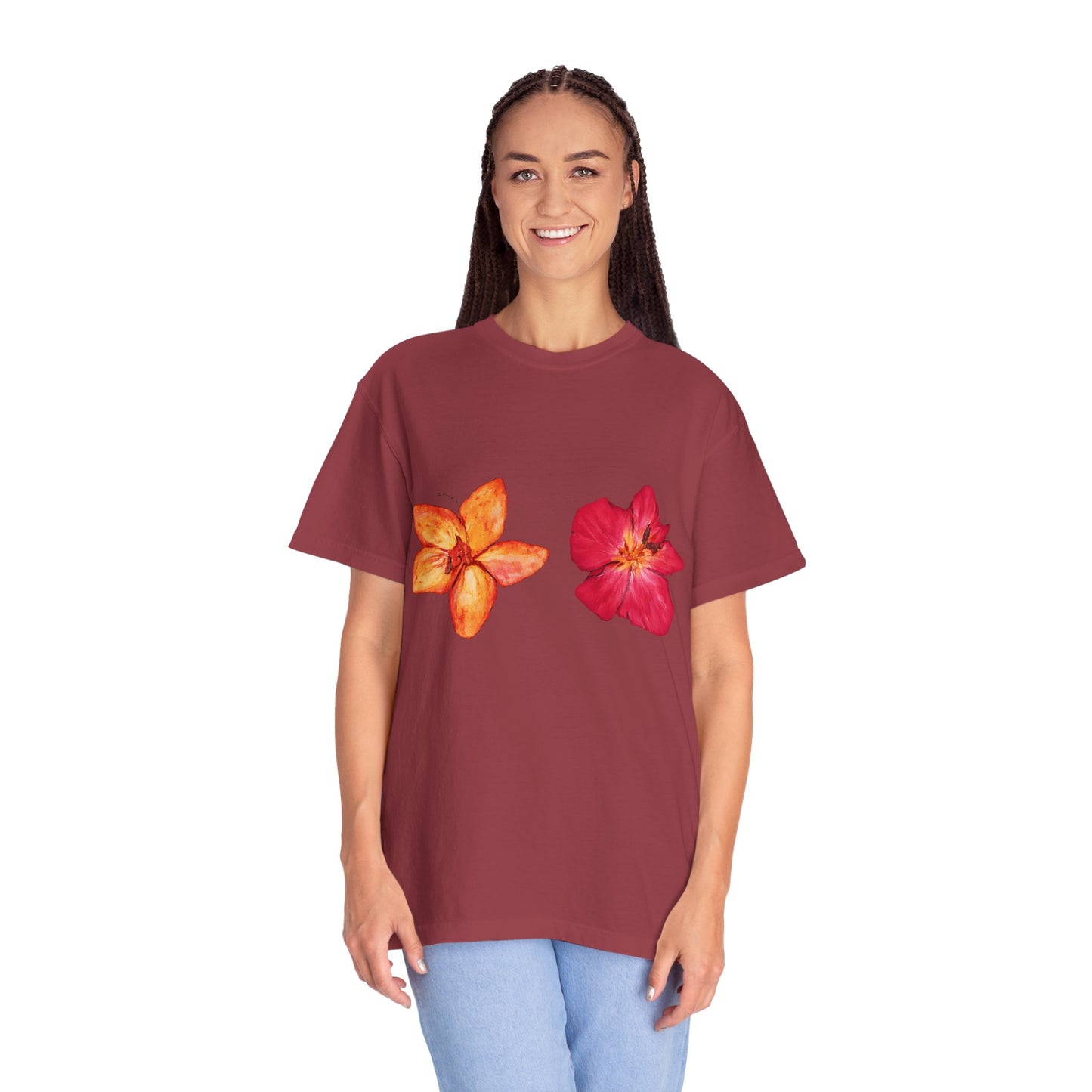 Floral Duo T-Shirt — Watercolor Hibiscus & Plumeria Tee