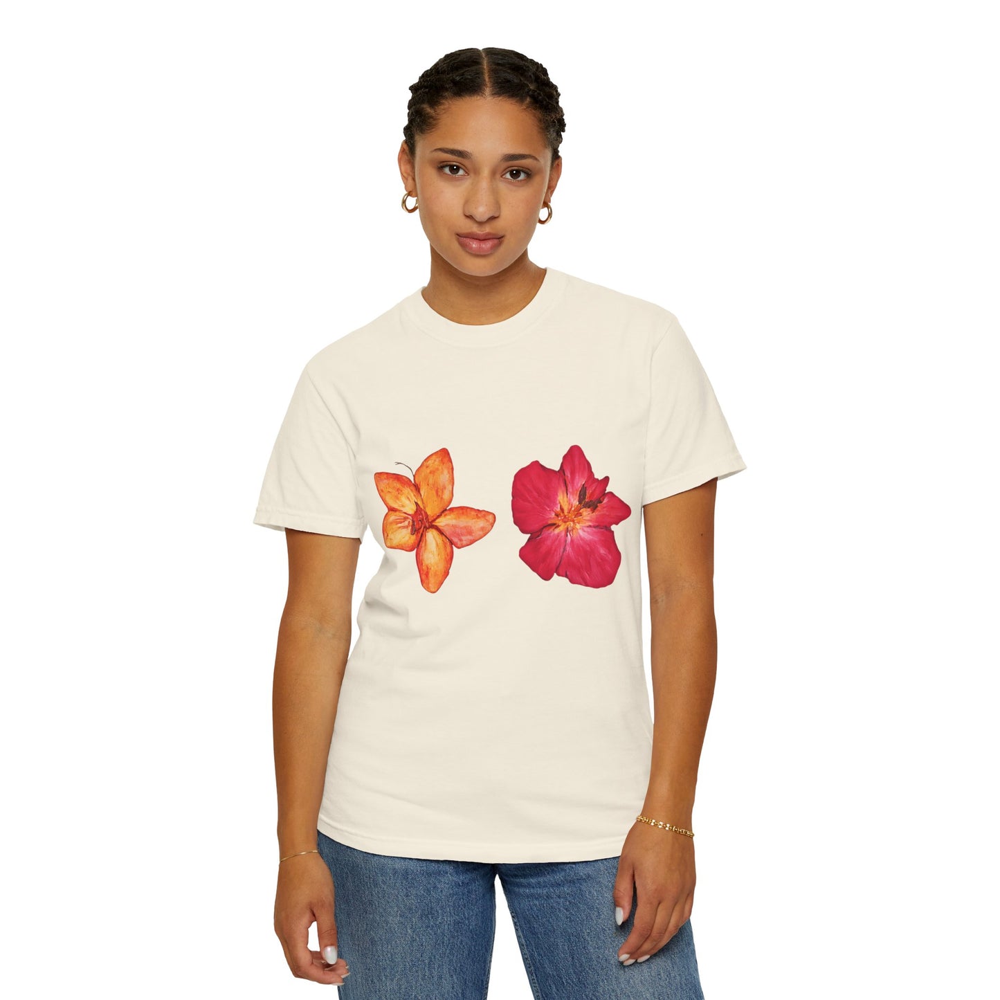 Floral Duo T-Shirt — Watercolor Hibiscus & Plumeria Tee