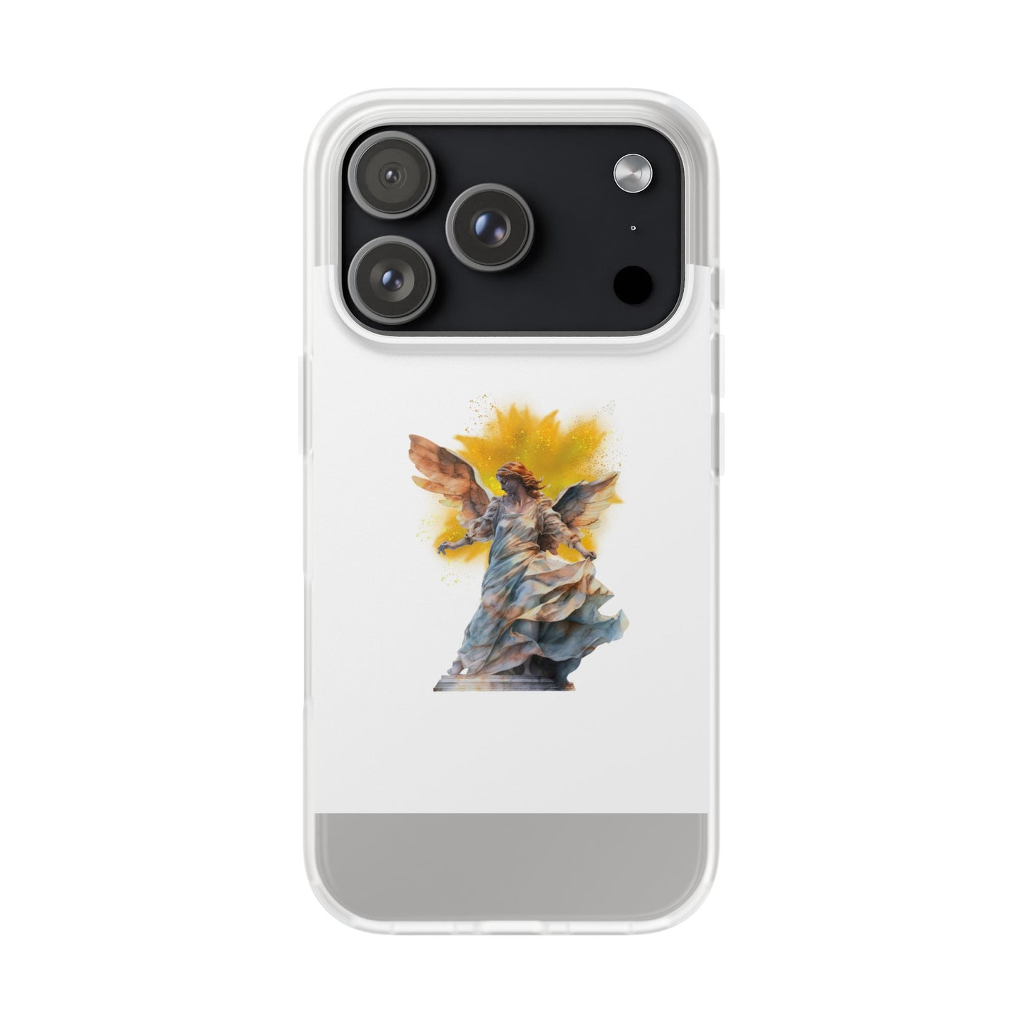 Angel Statue iPhone Flexi Case — Watercolor Angel Phone Case with Golden Halo
