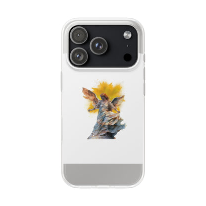 Angel Statue iPhone Flexi Case — Watercolor Angel Phone Case with Golden Halo