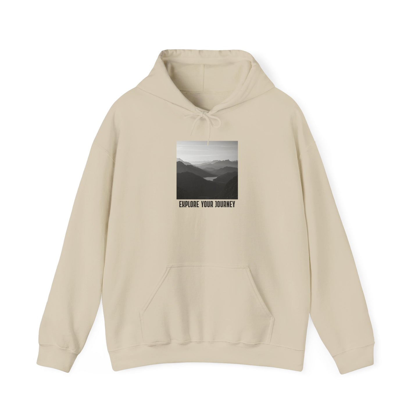 Explore Your Journey Hoodie — Minimal Mountain Photo Graphic Sweatshirt